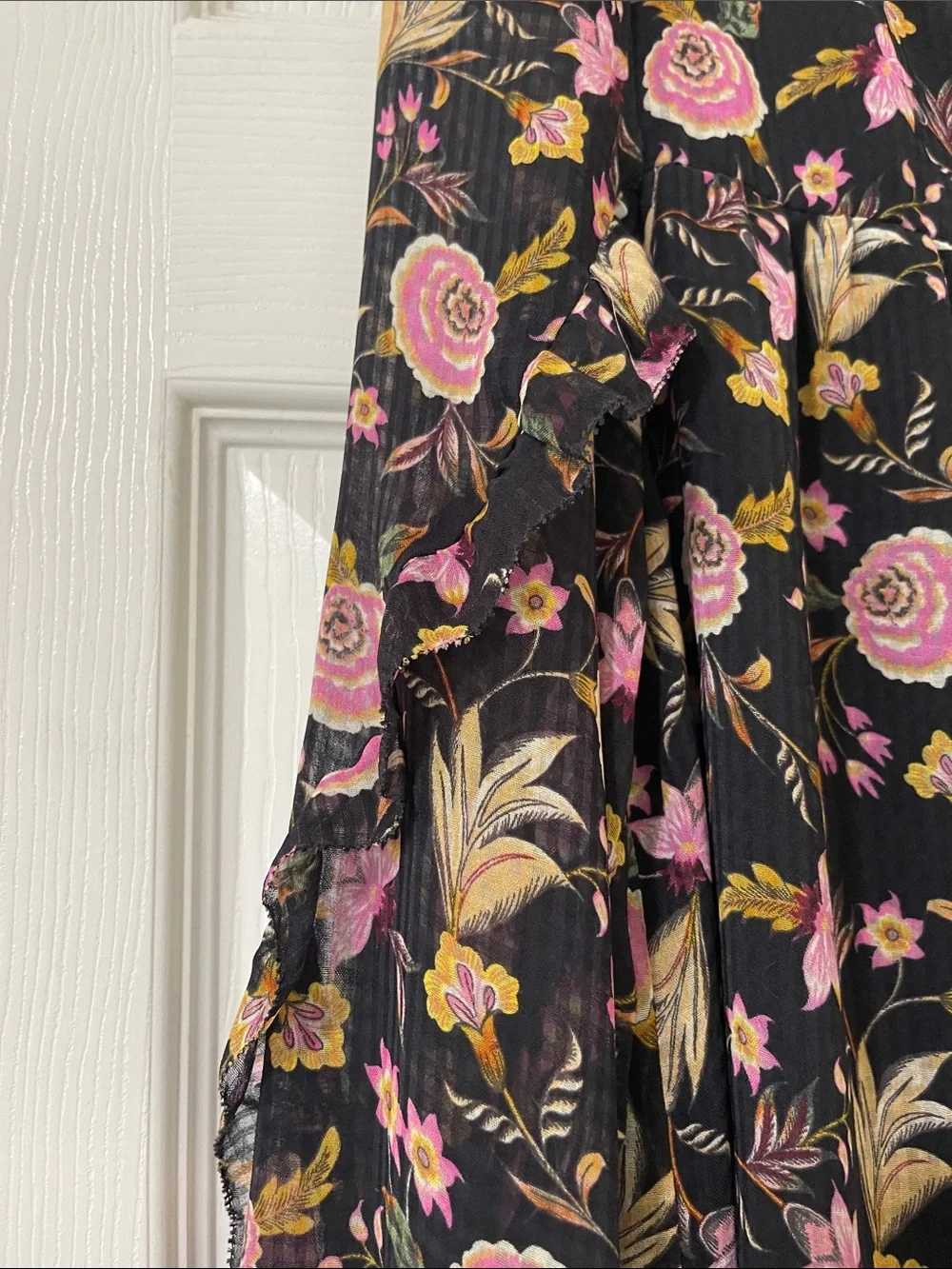 LOFT Black Blouse with Pink Rose Floral Print